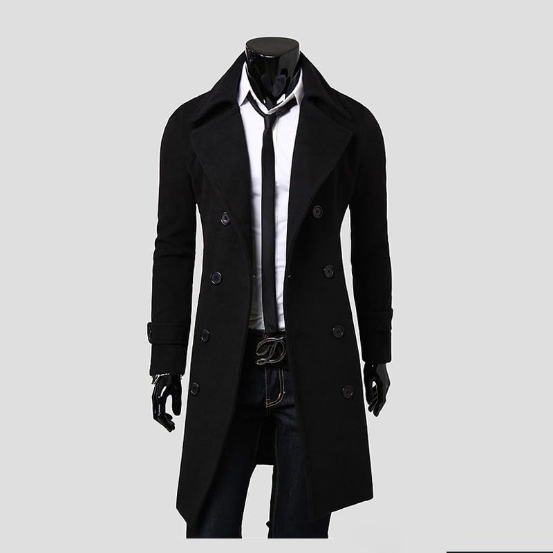 Maiyifu-GJ Men's Wool Blend Long Trench Coat Slim Fit Double Breasted Pea Coat Overcoat Casual Business Mid-Length Jackets2