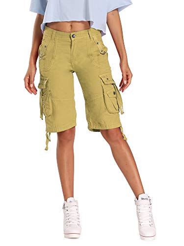 Aeslech Short Cargo Décontracté pour Femme, Multi-Poches en Coton, Bermuda pour Extérieur, Randonnée Kaki FR 44/Tag 36 Cover