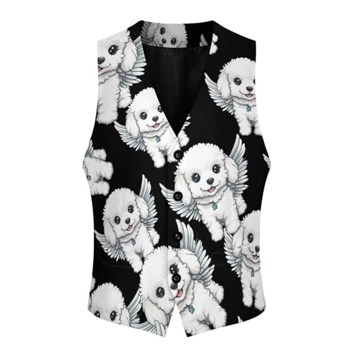 Bichon Frise Angelswing Men's Suit Vests Business Formal Dress Vest V-Neck Waistcoat for Wedding Casual4