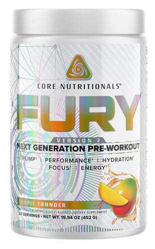 Image of Core Nutritionals Fury V2: Pre-Workout Powder to Maximize Performance in The Gym W /Zum-XR Caffeine, L-CItruline, and Alpha GPC (40 Scoops) (Tropic Thunder)