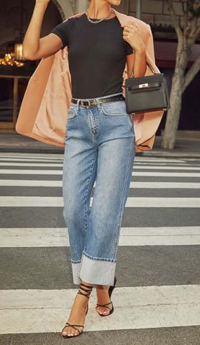 CHARTOU Wide Leg Cropped Jeans for Women High Waist Boyfriends Rolled Up Cuffed Denim Pants3