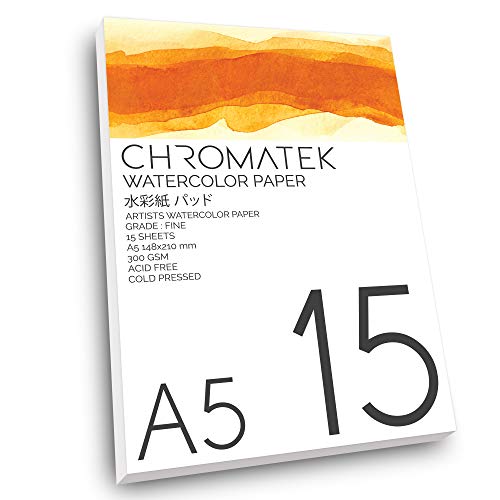 Watercolor Paper. 5.8 x 8.3â€. 15 Sheets, Professional, 300 GSM, Perfect for Watercolor Pens and All Other Water Based Medium, Cold Pressed, Watercolor Pad. Fine Grade.