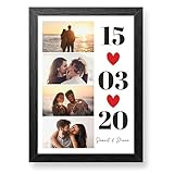 Made in Gift - Lámina Enmarcada - Lienzo Personalizado con Collage Fotos y Texto - Decoración Hogar - Tamaño A4 - Marco Incluido - Regalo para Parejas y Familia (Collage fecha)