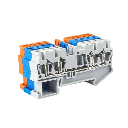 Din Rail Terminal Block 10Pcs ST-2.5-Quattro Wire Connectors Pull Type 4 Conductors Spring Wiring Terminal Blocks(Orange)