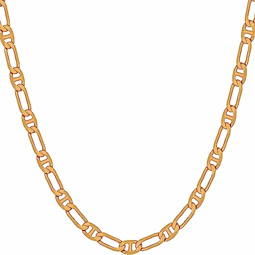 LIFETIME JEWELRY Beveled Italian Figaro Chain for Men & Women 24k Real Gold Plated Gold Necklace 16 to 36 Inch