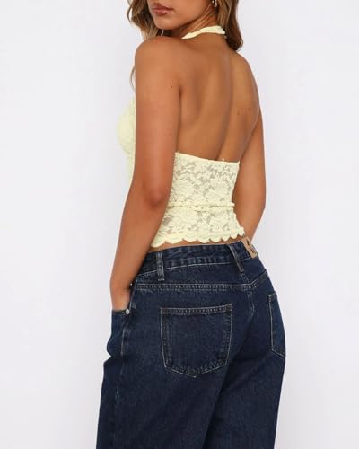 Women Lace Halter Going Out Tops Sexy V Neck Sleeveless Backless Y2K Shirts Cropped Tank Tops3