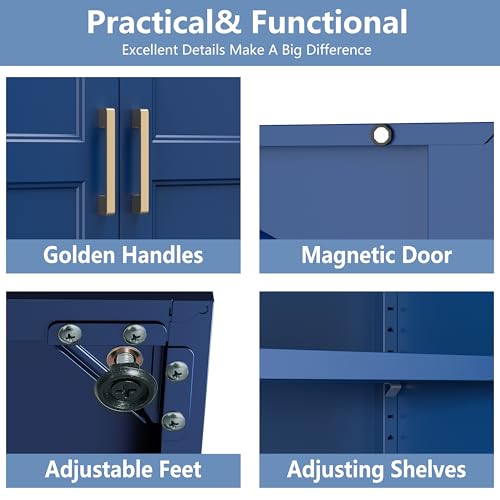 Image of Polup Kitchen Pantry Cabinet, 71 Inch Tall Metal Pantry Cabinet with Doors and Adjustable Shelves, Freestanding Food Cupboard, Storage Cabinets for Dining, Living Room, Navy Blue, Assemble Required