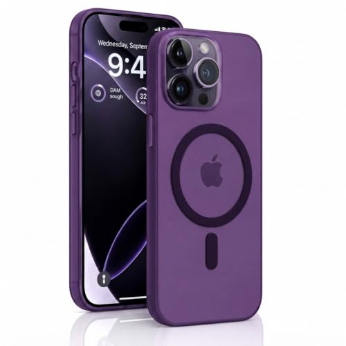 Image of DIZORO Matte Case for iPhone 14 Pro Compatible with MagSafe, Camera Lens Full Protection, Shockproof Translucent Frosted TPU Soft Phone Cover, Anti-Fingerprint (Deep Purple)