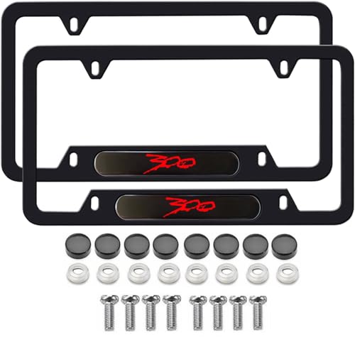 HUIANTS 2PCS License Plate for Chrysler 300/C/ 300S Premium Car License Plate Bracket Holder Premium Aluminum Alloy Weather Proof License Plate Covers with Screw Caps Cover Set Car Accessories