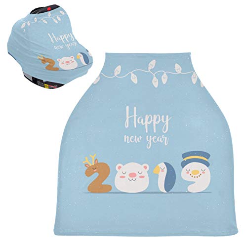 かわいいカワイイブルーベビーカーシートカバーキャノピー伸縮性看護カバー幼児用母乳の男の子の女の子のための通気性防風冬のスカーフ