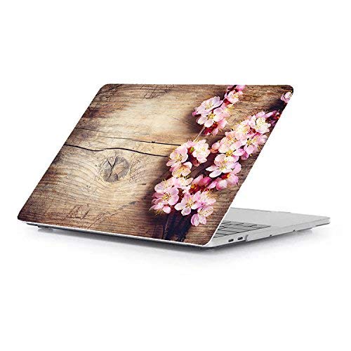 Bizcustom MacBook Pro 13(2012-2015 Year) Wood Grain Pink Cherry Blossom Flower Floral Paint Hard Rubberized Shell Clear Bottom Case Keyboard Cover for MacBook Pro Retina 13 Old Model A1502/A1425
