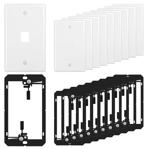 FGB 1-Port Keystone Wall Plate with Low Voltage Mounting Bracket with Single Gang Decorator Wall for RJ45 HDMI and Coax Keystone Inserts White 10-Pack
