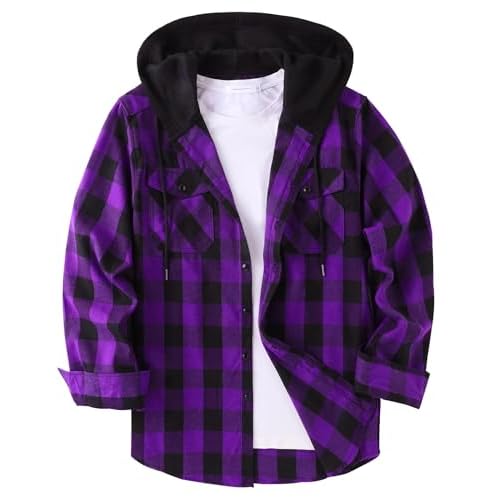 ZITY Men's Flannel Hoodie Shirts Casual Button Down Plaid Shirt Jackets for Men Long Sleeve Stylish Hooded with Pocket