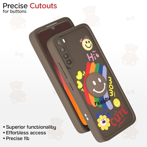 Image of Pikkme Back Cover for Redmi Note 8 | Soft Silicone| Cute Rainbow Smile & 3D Cartoon Flower Design | Shockproof Raised Camera Protection Bumper Case (Brown)