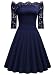 Miusol Elegante Floral Encaje Slim Fiesta Vestido para Mujer Azul Small