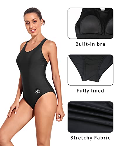Holipick Black One Piece Swimwear For Women Athletic Racerback Bathing Suit Competitive Modest Swimwear S #TOP1