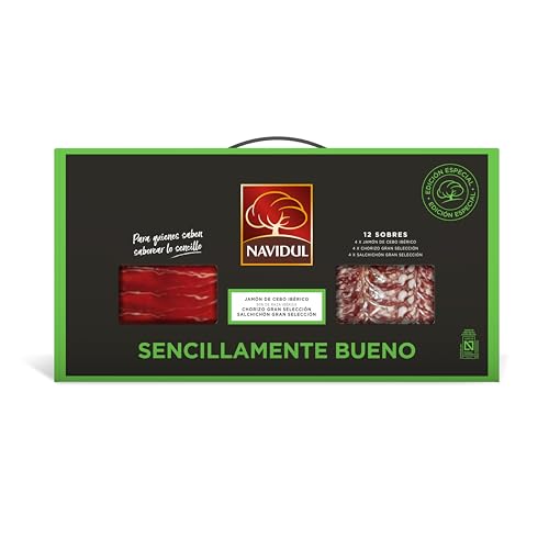 Navidul Maletín de Jamón de Cebo Ibérico 4x75g, Chorizo Gran selección 4x75g y Salchichón Gran selección. Freshpack envasado al vacío - 4x75g Total 900 gr