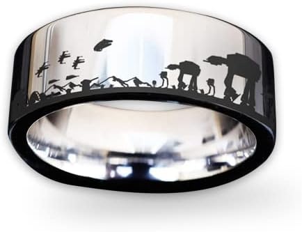 Anillo de escena de batalla HOT, anillo de boda de Lord Sith, anillo de boda de tungsteno cósmico, joyería del lado oscuro, regalo de leyenda