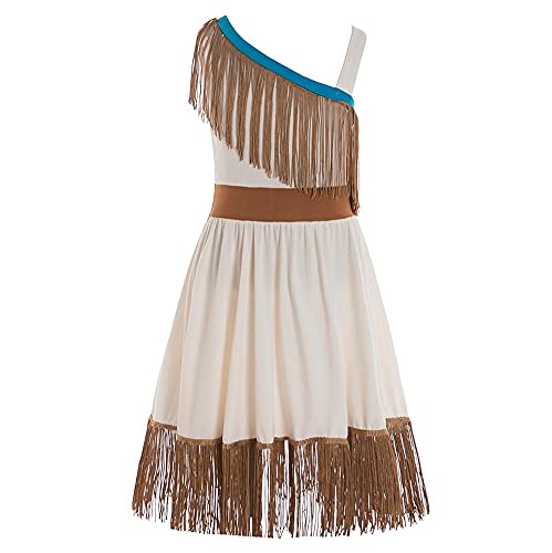 Woodland Princess Dress Up Costume for Girls - Pocahontas Deluxe Native American Child Costume (Beige, 6T)