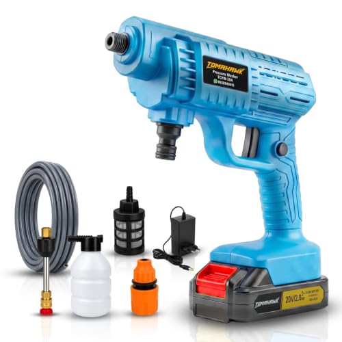 Image of TOMAHAWK Cordless Pressure Washer for Car | 40 Bar High Pressure Car Washer Gun | 20V 2Ah Battery + Charger | 3 L /min | 5m Hose, Foam Bottle & Nozzle | Car Washing Pump Machine for Home
