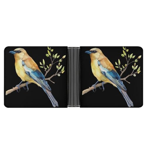 Cedar Waxwing Bird Watercolor Funny Men's Slim Bifold Wallet with Multiple Card Slots Front Pocket Purse