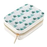 RODAILYCAY Joyero portátil de viaje, diseño de cactus verde con lunares blancos, caja organizadora de joyas de terciopelo con cremallera para collares, anillos, aretes, pulseras, para mujeres y niñas
