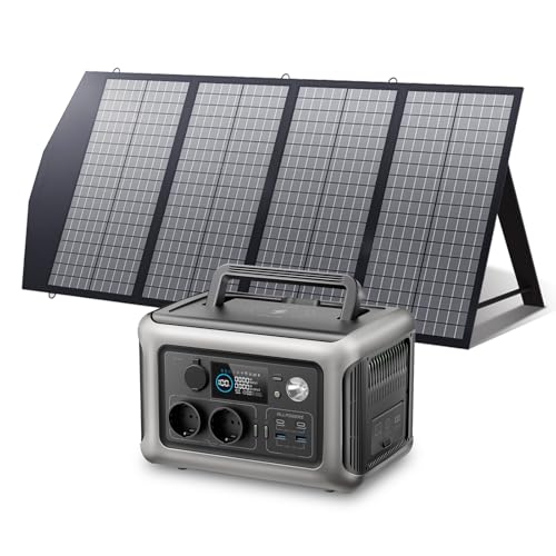 ALLPOWERS Centrale Elettrica Portatile R600 299Wh 600W con 140W Pannello Solare, LiFePO4 Batteria Backup con 2 Uscite AC 600W, UPS per Campeggio, Viaggi su Strada, Interruzioni, 0-100% in 1 ora