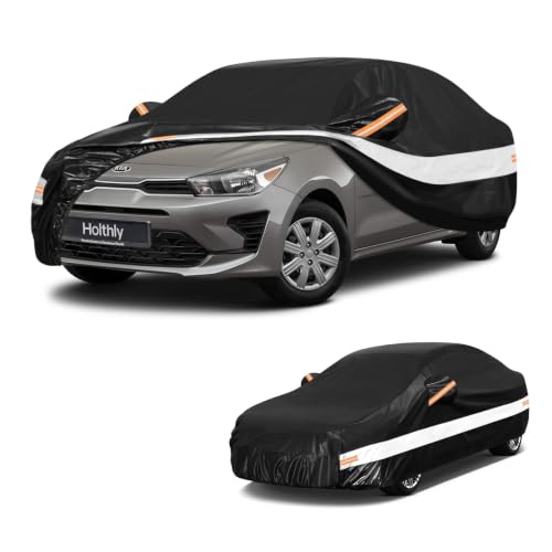 Image of 10 Layers Sedan Car Cover Custom Fit for Kia Rio (1999-2026), Waterproof All Weather for Automobiles, Outdoor Full Cover Sun Dust Rain Protection with Cotton. Black