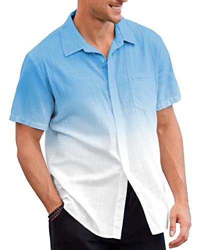 Mens Gradient Linen Shirts Casual Button Down Short Sleeve Beach Summer Shirts3