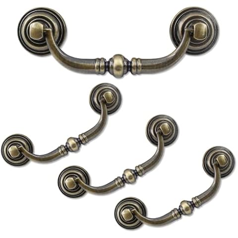 Biaungdo 4 Pcs 96mm/3.78" Hole Center Pull Handles, Zinc Alloy Rustic Vintage Style Drop-Down Bail Dresser Pull Handle Antique Drawer Handles for Kitchen, Cabinet (Antique Brozne) Cover