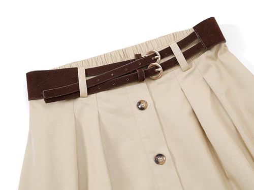 Women's Solid Color A-Line Waist Buckle Retro Elastic Trumpet Long Skirt3