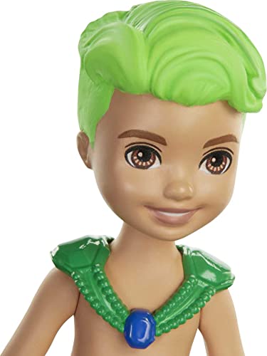 Barbie Dreamtopia Chelsea Merboy Doll With Green Hair & Tail, Accessory, Small Doll Bends At Waist #TOP2