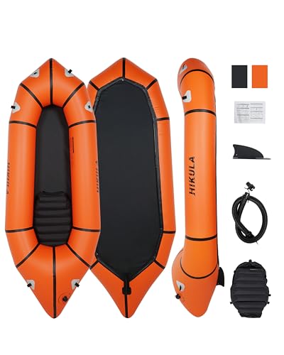 HIKULA Lightweight Packraft TPU - Inflatable Kayak for Adults & Kids, Durable, Compact, Rapid Inflate, for Flat Water Rafting, Bicycle Drifting, Litewater Dinghy, Orange