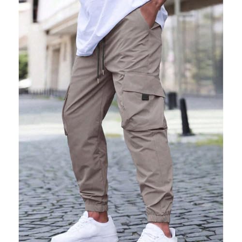 Mens Fashion Cargo Pants Elastic Waist Casual Lightweight Tapered Stretch Sweatpants Drawstring Joggers Hiking Trouser4