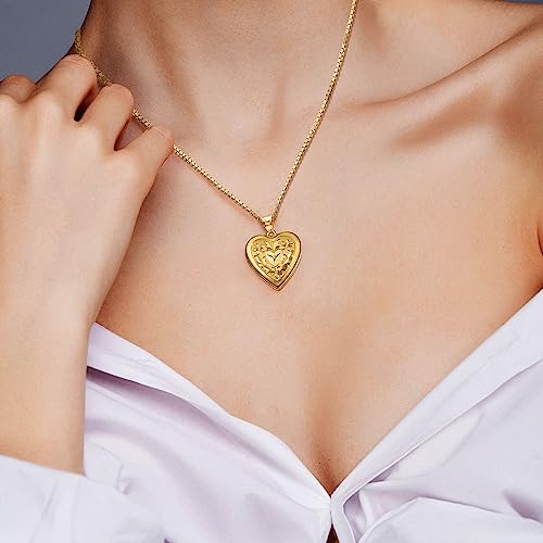 Picturesongold.com 14K Gold Filled Floral Heart Photo Locket With Diamond - 3/4 Inch X 3/4 Inch - Includes 18 Inch Chain (Locket + 1 Photo + Engraving) #TOP1