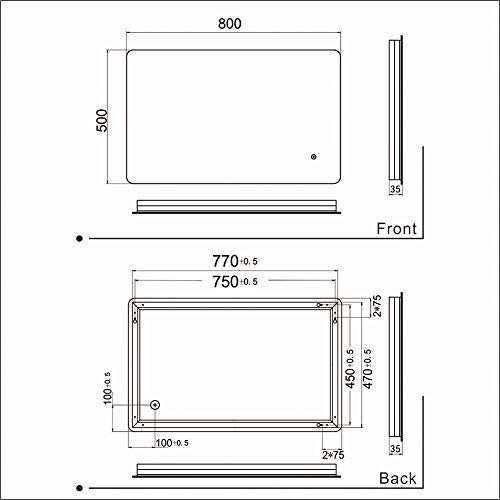 ELEGANT 800 x 500mm Backlit LED Illuminated Bathroom Mirror with Light Sensor + Demister