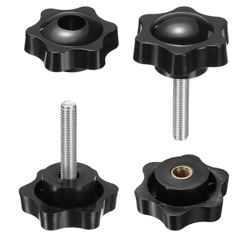 Image of sourcing map 2 Set Star Knobs M6 x 35mm Male + M6 Female Thread 38mm Head Metric 6-Star Threaded Stud Clamping Handles Screw in Through Hole Hand Jig Knob Thumb Screws, Black