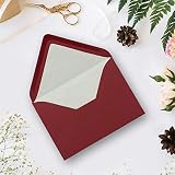 500 kopert w kolorze ciemnoczerwonym z białą wyściółką wewnętrzną, koperty w formacie DIN B6, 12,5 x 17,6 cm, jedwabna wyściółka, do zaklejania na mokro