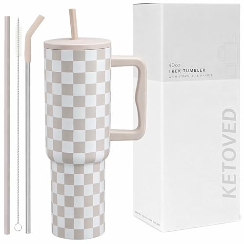 Image of Tumbler with lid and Straw 1200ML Cup Stainless Steel Vacuum Insulated Cup for Water, Iced Tea or Coffee 1.2L Office Gym Travelling; Tumbler with Straw. (40-Oz-Skin Checks)