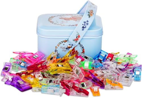 CampTek Pack of 100 Sewing Fabric Clips with Tin Box,Sewing