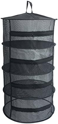 Herb Drying Net w/Zippers Herb Dryer Mesh Tray Drying Rack (D18 xH35.5 4-Tier, Black)