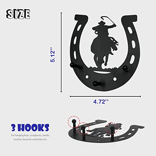 3Pcs Horseshoe Metal Key Holder For Wall, Horse Shoes Wall Art Decor With Cowboy, Farmhouse Western Rustic Style Horse Shoes Decorations Key Hooks For Bedroom Living Room, Black #TOP2