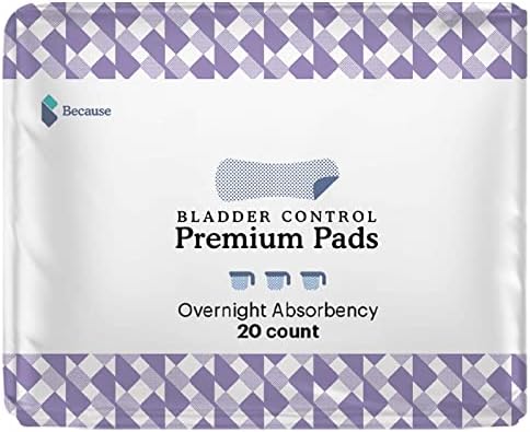 Because Premium Incontinence Pads for Women - Discreet, Individually Wrapped Liners - Overnight, 20 Pads