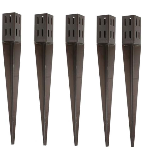 Image of 5 x Fence Post Holder 75mm posts Support Drive Down Spike Wedge Grip Brown for 75mm x 75mm posts, 600mm spike (3" x 24") Eliza Tinsley Swiftpost, Pack of 5