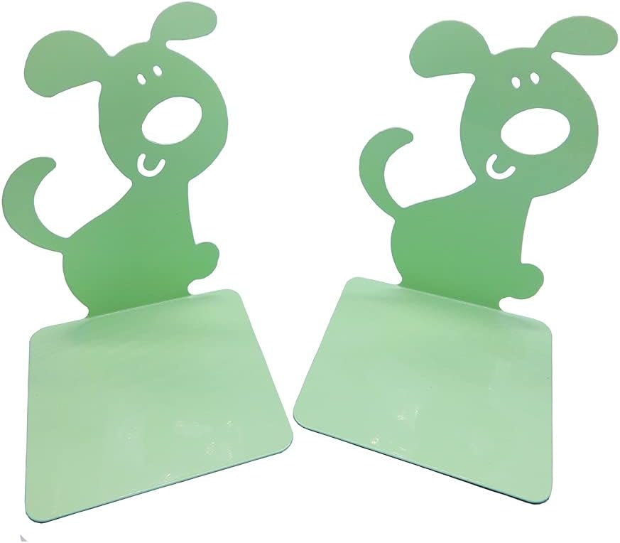 Artkingdome 1Pair Cute Dog Bookend Book End Cartoon Puppy Shape Room Metal Bookends Books Non-Slip Decoractive Gift Green Gift