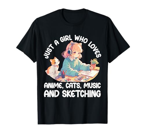 Anime Cats Music & Sketching T-Shirt
