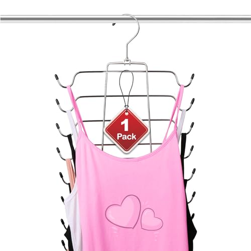 8 Tiers Foldable Bra Hanger/Camisole Hanger, Space Saving Hangers Closet Organizer for Strap Dress, Tank Top, Camisole, Bra, Pajamas, Bathing Suit, Ties and More (1 Piece)