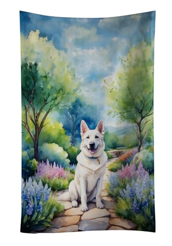 Caroline's Treasures German Shepherd Spring Path Kitchen Towel Dish Cloths Guest Hand Towel Decorative Bathroom Towel for Face,Tea, Dishcloth, Kitchen and Bath