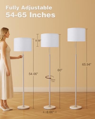 Image of Ambimall Height Adjustable Modern Floor Lamp, Silver & White