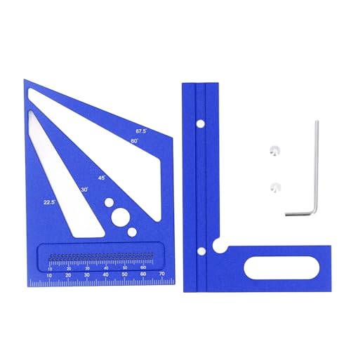 Fockety 3D Multi Angle Measuring Ruler, 22.5-90 Degree Aluminum Alloy Woodworking Square Protractor, High Miter Ruler Layout Measuring Tool for Engineer Carpenter (Blue) - Image 6